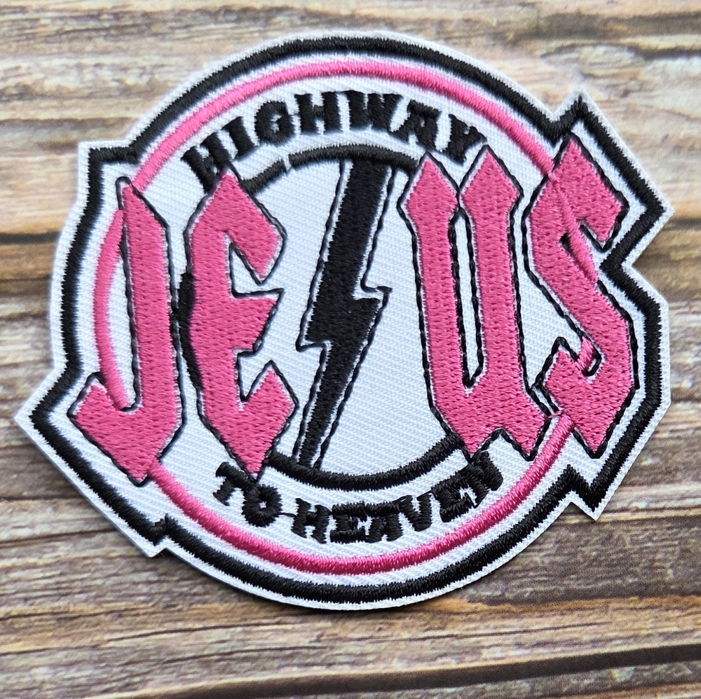 Highway To Heaven Jesus Christian Pink God Is Good Iron on Patch